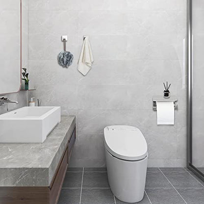 Self Adhesive Toilet Paper Holder with Phone Shelf Stainless Steel | Wall Mounted, Rustproof, 3M Adhesive, Includes 2 Hooks, No Drilling Required - color: Shiny