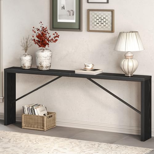 MAHANCRIS Console Table, 78.7" Long Sofa Table Behind Couch, Narrow Entryway Table, Farmhouse Dining Table with Angled Metal Frame, Industrial Console Table for Entryway, Black CTHB20801 - color: Black, size: 78.7''L x 9.1''W x 31.5''H