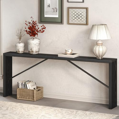 MAHANCRIS Console Table, 78.7" Long Sofa Table Behind Couch, Narrow Entryway Table, Farmhouse Dining Table with Angled Metal Frame, Industrial Console Table for Entryway, Black CTHB20801 - color: Black, size: 78.7''L x 9.1''W x 31.5''H