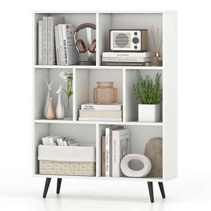 Giantex 7-Cube Bookcase, 3-Tier Modern Bookshelf with 4 Metal Legs, 31.5" Freestanding Open Storage Organizer with 2 Anti-tip Devices, Mid-Century Display Rack for Living Room (31.5" x 9.5" x 42") - size: 31.5" x 9.5" x 42"