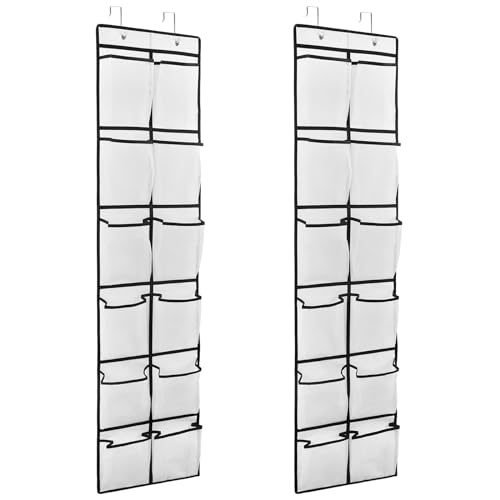 GOMAJI 2PK 12 Large Pockets Over Door Hanging Shoe Organizer - color: White