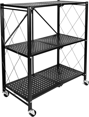 Kitchen Garage Metal Shelves, Storage Shelves Organizer, Foldable Metal Shelving, Closet Shelving Unit, 28" W x 14" D x 34" H Bakers Rack Microwave Stand, Plant Stand with Wheels (3-Tier Shelf) - color: 3-tier Shelf