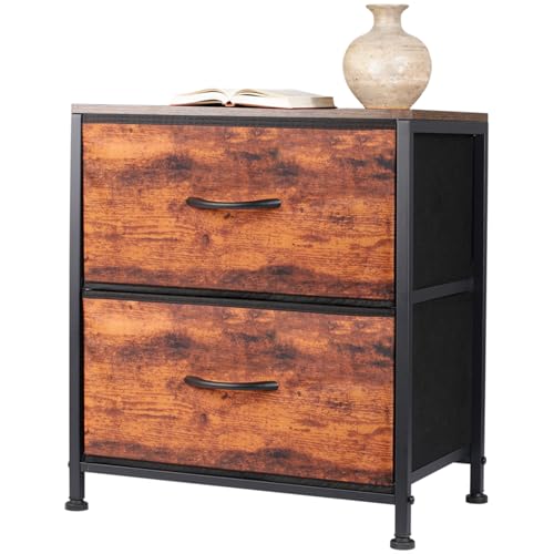 Nightstand with 2 Drawers, Beside End Table with Wooden Top, Fabric Small Dresser Night Stand for Bedroom, Small Space Side Table, Entryway, Closet, College Dorm - color: Brown