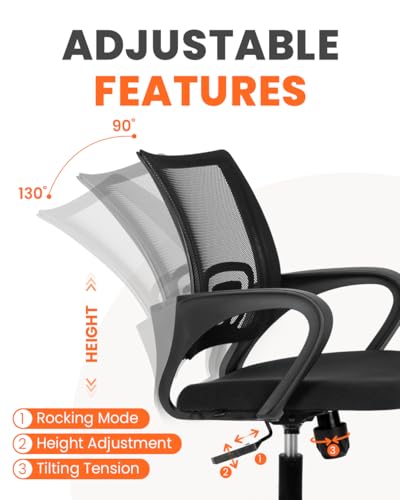 NEO CHAIR Office Computer Chair Ergonomic Mid-Back Desk Chair, Mesh Black | Breathable Mesh Back with Lumbar Support, Height Adjustment, Smooth Rolling Casters for Home Office, Study or Gaming Setup - color: Mesh Black