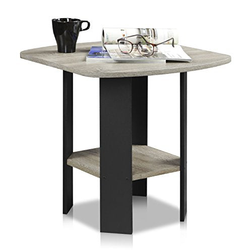 Furinno SIMPLE DESIGN Side Table, 2-Tier Modern End Table with Soft Edges, Open Shelves Night Stand, Bedside Table, for Living Room, Bedroom, French Oak - color: French Oak/Black, size: 1-Pack, 2 Tiers, Standard Leg
