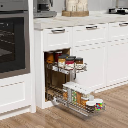 OCG 2 Tier Pull Out Cabinet Organizer (18.5" W x 18" D), Pull Out Drawers for Kitchen Cabinets, Pull Out Shelves for Base Cabinet Organization in Kitchen Bathroom Pantry, Chrome Finish - size: 18.5"W x 18"D, 2 Tier