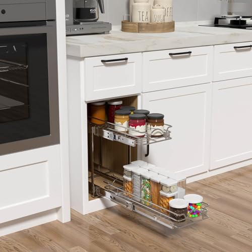OCG 2 Tier Pull Out Cabinet Organizer (7.5" W x 21.5" D), Pull Out Drawers for Kitchen Cabinets, Pull Out Shelves for Base Cabinet Organization in Kitchen Bathroom Pantry, Chrome Finish - size: 7.5"W x 21.5"D, 2 Tier