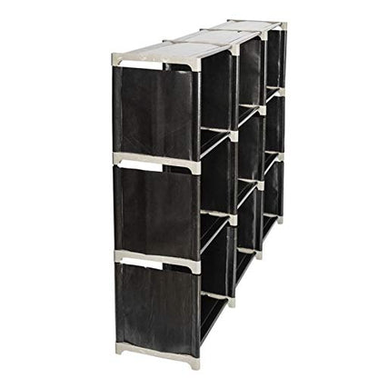 9 Cube Stackable Portable Modular Bookshelf,Non-Woven Fabric Storage Bookcase,Modular Closet Cabinet Bookcase,DIY Cube Storage Organizer Rack,with Feet,for Living Room Bedroom Office Entryway (Black)