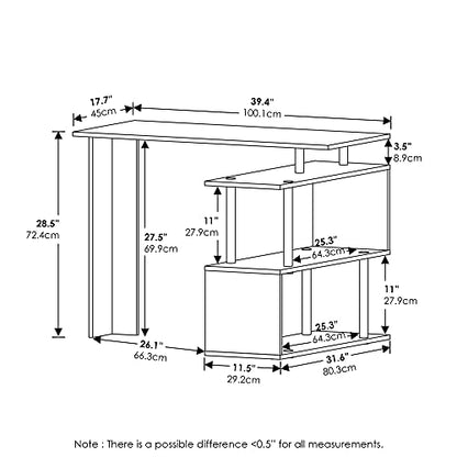 Furinno Moore L-Shape Computer Desk with 3-Tier Shelves, French Oak - color: French Oak/Black, style: 3-Tier Shelves Desk