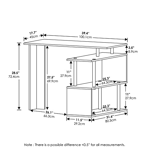 Furinno Moore L-Shape Computer Desk with 3-Tier Shelves, Americano - color: Americano/Black, style: 3-Tier Shelves Desk