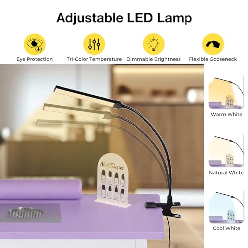 Portable Foldable Manicure Table with Dust Collector, Rolling Nail Tech Desk with LED Lamp, Wrist Rest, Lockable Wheels & Carrying Case for Home Salon, Travel & Mobile Nail Techs (Purple) - color: Purple