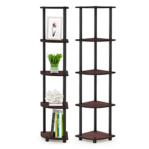 Furinno TURN-N-TUBE Corner Shelf Set of 2, 5-Tier Corner Bookshelf, Open Storage Shelves, for Organization and Storage, Living Room, Home Office, Garage, Dark Cherry - color: Dark Cherry/Black, size: 5-Tier Round Tube (Set of 2)