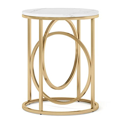 Tribesigns Round End Table, 20" Modern Sofa Side Table with Gold Base, Faux Marble Accent Table Bedside Table Nightstand for Living Room, Bedroom, White and Gold - color: White and Gold, size: 1-PC