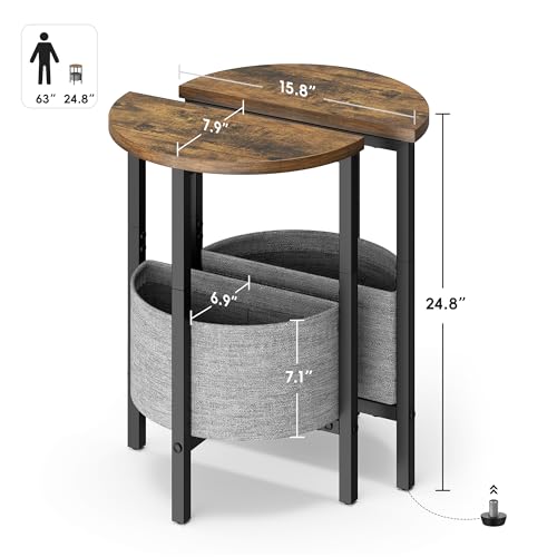 Vagusicc Small Round Side Table, Accent End Table with Storage Basket, Set of 2 Half Round Coffee Table End Table, Half Moon Bedside Table, Modern Nightstand Couch Table for Living Room Bedroom, Brown - color: Rustic Brown