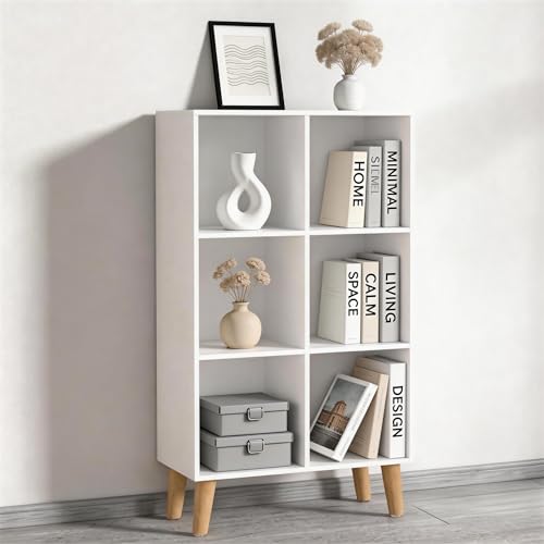 6 Wooden Cube Storage Organizer with Legs,Three Tier Vertical Cube Bookcase Freestanding Storage Organizer Open Shelf Short Bookshelf for Bedroom, Living Room, Home Office (6 Cube,White) - color: White, size: 6 Cube-Vertical