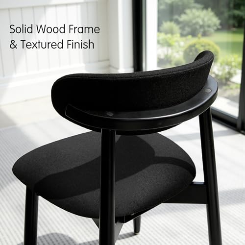 CHUN YI Dining Chairs Set of 2, Upholstered Solid Wood Dining Room Chairs, Mid Century Modern Fabric Kitchen Chairs with Ergonomic Curved Back, Black (Only Chairs) - color: Black, size: Set of 2