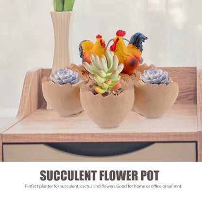 ibasenice Resin Flower Pot Eggshell Design Succulent Planter for Miniature Decorations Mini Potted Plants Home Office Table Decor Micro Landscape Bonsai Display 6.49 X 6.49 X 4.33 in