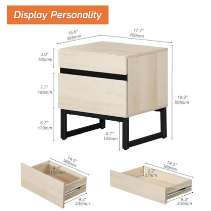 WAMPAT Modern End Table with 2 Drawers, Farmhouse Sofa Table Featuring Black Square Iron Legs, Rustic Wood Side Table for Living Room or Nightstand for Bedroom, Light Oak - color: Light Oak