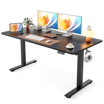 Cubiker Standing Desk, 55x28 Inches Sit Stand Home Office Desk, Electric Stand up Desk, Adjustable Desk with Splice Board, Black Frame/Black Top - color: Black, size: 55x28