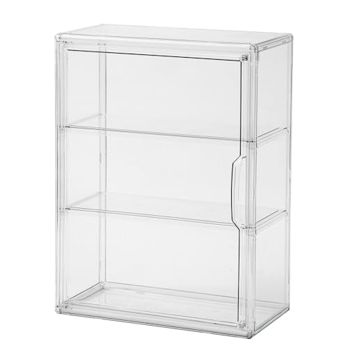 Clear Display Case for Figures with Magnetic Door, Acrylic Display Cases for Collectibles, 3Tiers Acrylic Storage Organizers Box, Desktop or Wall-Mounted Showcase for Collectibles Action Figure (1)