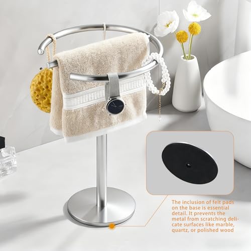 Stainless Steel Brushed Nickel Hand Towel Stand, 13 Inch | Freestanding Countertop, For Bathroom Vanity Kitchen, Holds 2 Towels, Rust-Resistant, Space-Saving Design - color: Brushed Nickel
