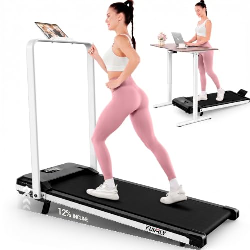 FUNMILY Upgrade Walking Pad Folding Treadmill with 12%/15% Incline & Handle Bar, 3.5HP Foldable Under Desk Compact Treadmills for Home/Office/Gym, 400+lb Capacity, Shock Absorption - color: Deep Dark Orange