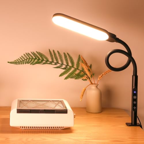 BQAN LED Desk Lamp with Clamp 15W Eye-Caring Clip on Light for Home Black | 5 Modes & 9 Brightness | Adjustable Gooseneck | Touch Dimmer | Clamp Desk Design | For Reading, Study, Nail Art, Work - color: Black
