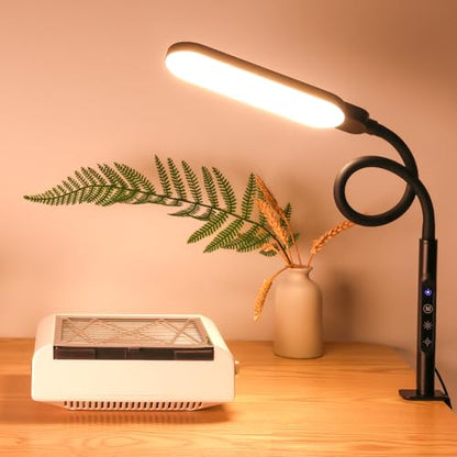 BQAN LED Desk Lamp with Clamp 15W Eye-Caring Clip on Light for Home Black | 5 Modes & 9 Brightness | Adjustable Gooseneck | Touch Dimmer | Clamp Desk Design | For Reading, Study, Nail Art, Work - color: Black