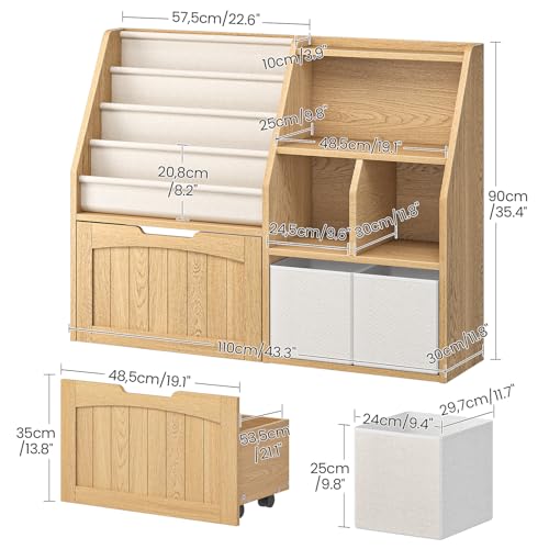 CHOEZON Kids Bookshelf, Children's Bookcase with 4 Sling Book Shelves, Toy Storage Cubby, Fabric Storage Baskets, Wooden Book Shelf for Kids' Room, Playroom, Nursery, Natural and White MCW17NL - color: Natural and White