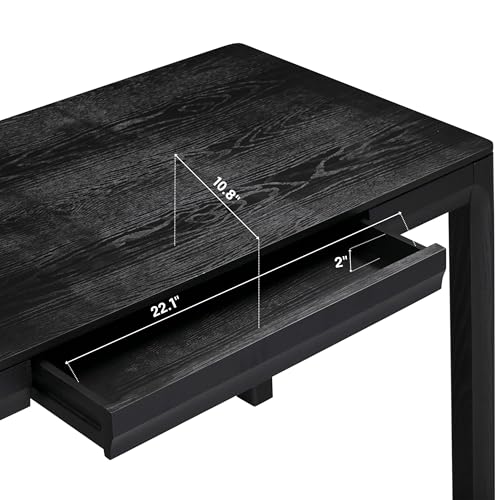 NTC Flow Modern Wooden Rectangle Desk Table with Hidden Drawer – Waterproof & Heat Resistant, Burnt Black - color: Burnt Black, size: 47 Inch, style: Desk