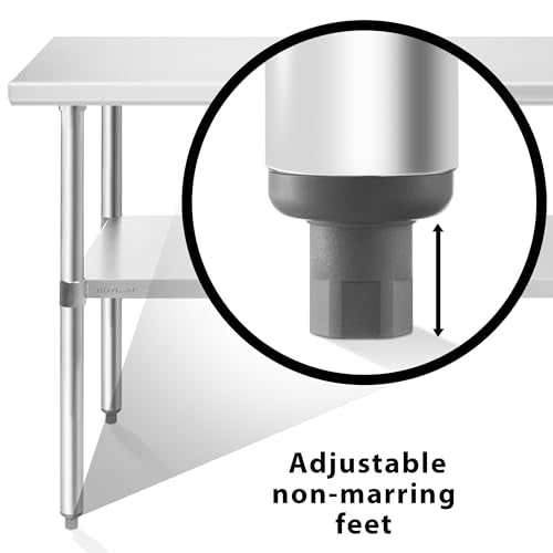 KUTLER Stainless Steel Table 30 x 60 Inches, NSF Heavy Duty Commercial Kitchen Prep and Work Table with Undershelf for Restaurant, Hotel, Home - size: 30" x 60"