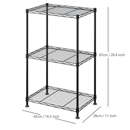 FOXHOLE 3-Tier Wire Shelving Rack, Heavy Duty Metal Storage Shelf Unit with Adjustable Shelves, Black, 16.5 x 11 x 26.4 Inches - size: 11"W x 16.5"D x 26.4"H