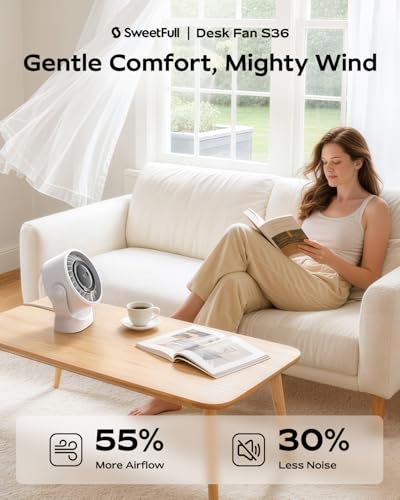 SWEETFULL USB Small Desk Fan - 5 Inch Mini Personal Desktop Fan | 4 Speeds Cooling Strong Airflow, 360° Adjustable Tilt, Quiet Portable Table Fans for Bedroom, Office, Travel & Cruise, Black - color: White