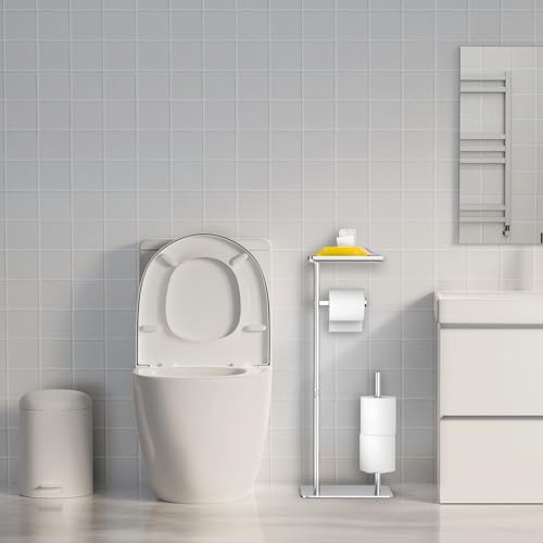 Day Moon™ - Toilet Paper Holder - Modern Roll Holder for Bathroom - 1 Pack - Free Standing - with Shelf, Brushed Nickel - color: Brushed Nickel
