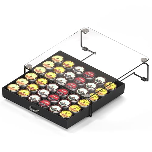 Deco Brothers Tempered Glass K-Cup Holder Drawer for 36 Coffee Pods, Black - color: Black with Glass Top, size: 36 Capsules