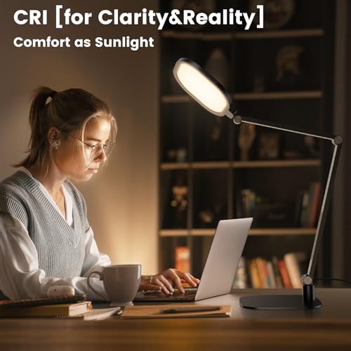 LitONES LED Desk Lamp for Home Office, 15W Desk Light with CRI >95, Memory & Timer Function, 1200LM Dimmable Computer Light for Video Calls, Conference, Reading, Study (Black-2packs) - color: Black - 2 Packs