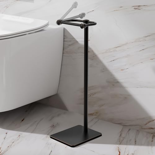 RUACQ Bathroom Toilet Paper Holder Stand, Oil Rubbed Bronze | Dual-Post Pivoting Free Standing Toilet Roll Holder with Weighted Base, Anti-drop Design 304 Stainless Steel Tissue Stand - color: Oil Rubbed Bronze, size: Free Standing