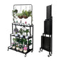 lumizone Foldable 4-Tier Plant Stand With Wheels Indoor Outdoor Black | Hanging Plant Shelf No Assembly Required Pot Placement Area Sturdy Fall Prevention Storage Shelf Flower Pot Stand