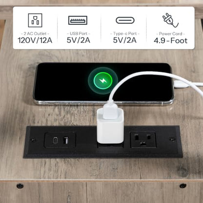 HOOBRO Set of 2 End Tables with Charging Station, Narrow Side Table with Drawers & USB Port & Power Outlets, Nightstand for Small Spaces, Living Room, Stable, Greige and Black BG541BZP201 - color: Greige + Black