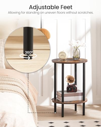CHOEZON Side Table Set of 2, 2-Tier Round End Table, Small Nightstand with Sturdy Metal Tube, Industrial Coffee Table, for Living Room, Bedroom, Rustic Brown and Black TBZ01P2BF - color: Rustic Brown + Black