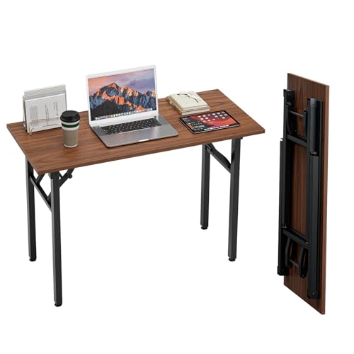 TEMI Small Computer Desk Folding Table - 43.3" Foldable Office Desk, No Assembly, Perfect for Small Spaces in Bedroom, Dorm, or Apartment, Portable Mini Desk or Study Table with Compact Design, Walnut - color: Dark Walnut, size: 43.3 Inch, style: NO Power