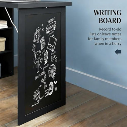 Folding Wall Mounted Desk with Storage, Expandable Hidden Computer Desk, Foldable Space-Saving Pull Out Murphy Table, Writing Table with Blackboard for Home Office Bedroom Small Spaces (Black) - color: Black