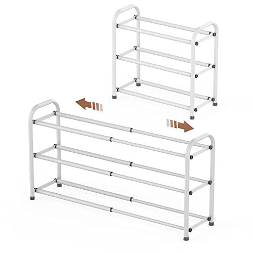 Gonfoam Expandable 3-Tier Shoe Rack for Closet and Entryway, White | Tool-Free Assembly, Metal Material, Adjustable Shoe Organizer, Sturdy, Small Space Solution, Dorms, Garages, Apartments. - color: White, size: 3 Tier