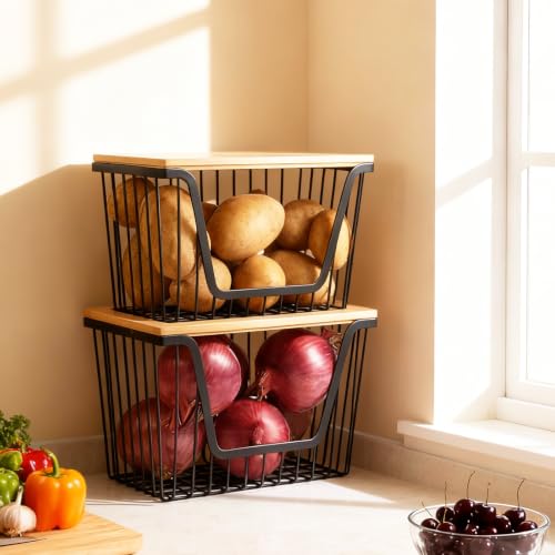 1 Pack Fruit Basket for Kitchen Counter, Stackable Pantry Organizers Storage, Large Wire Storage Basket Suitable for Storing Fruits, Onions, Potatoesand Vegetables - size: 1PACK