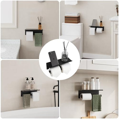 Black Toilet Paper Roll Holder with Shelf Wall Mounted for Bathroom (Black, Double Head) - color: Matte Black