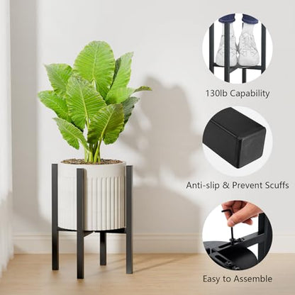 Linpla 2-Pack Adjustable Metal Plant Stand Indoor Outdoor - Fits 8 to 12 Inches Pots - Mid Century Modern Planter Stand Black Flower Pot Holder Home Decor for Gardening Gifts