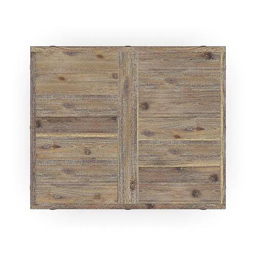 Flexsteel Craftsman Solid Acacia Wood End Table, Rustic Industrial with Lower Shelf, Hand Worked Metal Frame, Distressed Side Table Living Room Furniture, Farmhouse Nightstand (Light Brown)