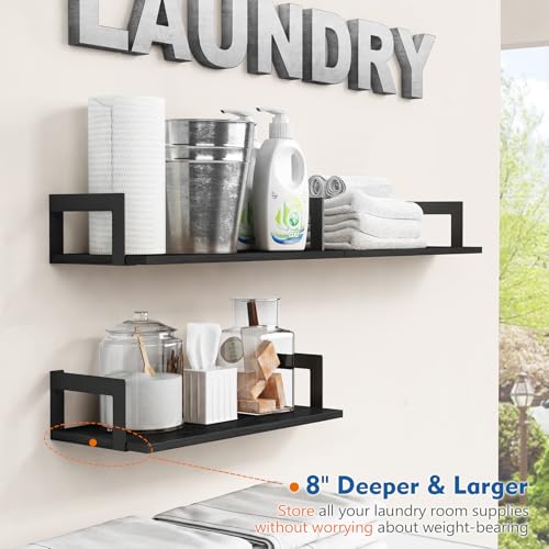Harwaya Wall Mounted Bookshelf, Floating Bookshelves for Bedroom, 17 Inches Long Wall Mount Book Shelves for Living Room Office Books, Black Wall Book Holder Bookcase (Set of 3) - color: Black