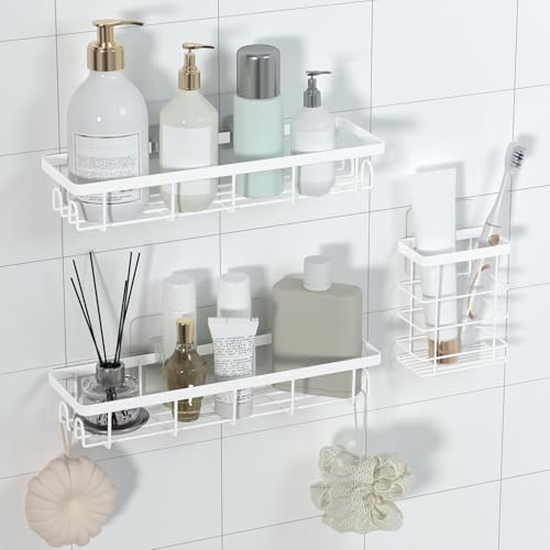 Shower Caddy Organizer with Hooks,Self Adhesive Bathroom Shelves,Shower Shelves,No Drilling Bathroom Organizers and Storage,Perfect for RV, Apartment, Home Decor,3 Pack White - color: White, size: 3 Pack