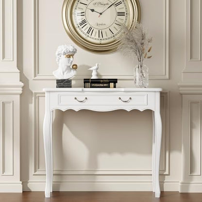 White Entryway Table with 1 Drawer Console Table for Entryway Entrance Table for Hallway, Living Room, Foyer, Easy Assembly (Legs Only), 13.77D x 34.64W x 30.7H in - color: White